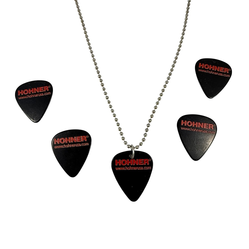 Hohner Guitar Pick Necklace Black & Red Rocker Grunge Indie Music 5 pc Music Y2K